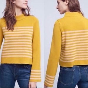 Anthropologie MOTH Mock Neck, Cropped Sweater with Bell Sleeves. Size Large